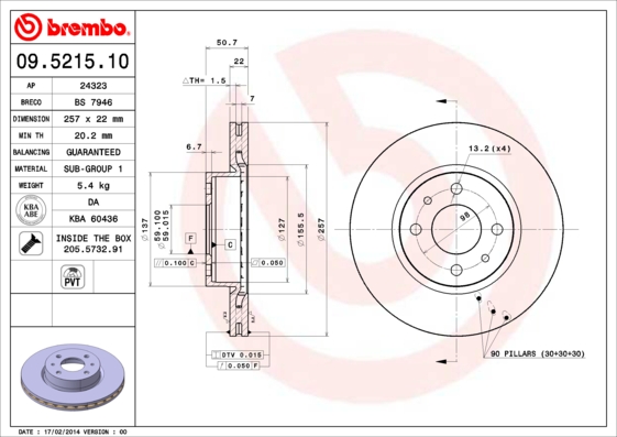 Remschijven Brembo 09.5215.10