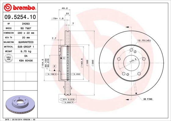 Remschijven Brembo 09.5254.10