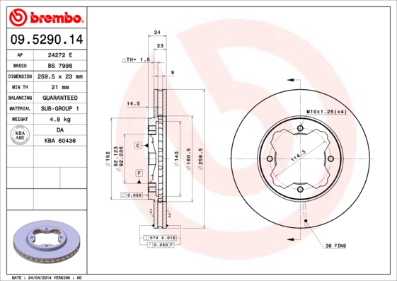 Remschijven Brembo 09.5290.14