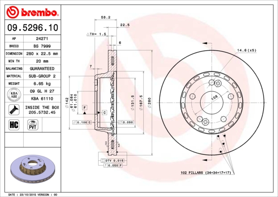 Remschijven Brembo 09.5296.10