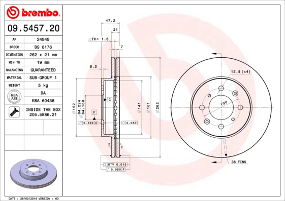 Remschijven Brembo 09.5457.20