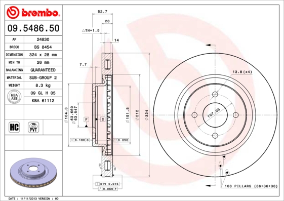 Remschijven Brembo 09.5486.50