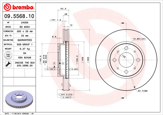 Remschijven Brembo 09.5568.10