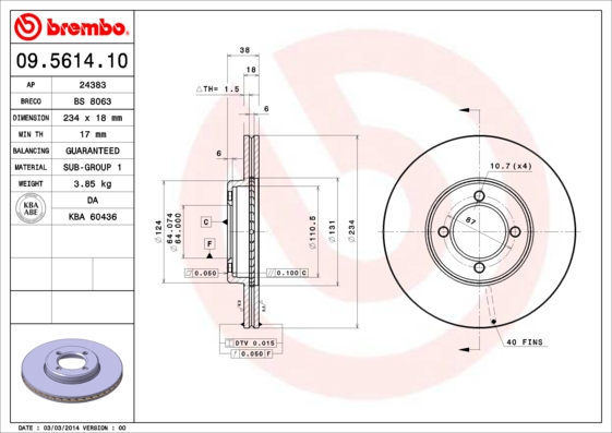 Remschijven Brembo 09.5614.10