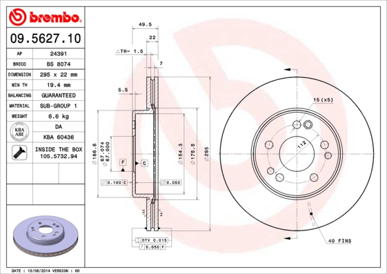 Remschijven Brembo 09.5627.10