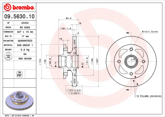 Remschijven Brembo 09.5630.10