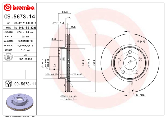 Remschijven Brembo 09.5673.11