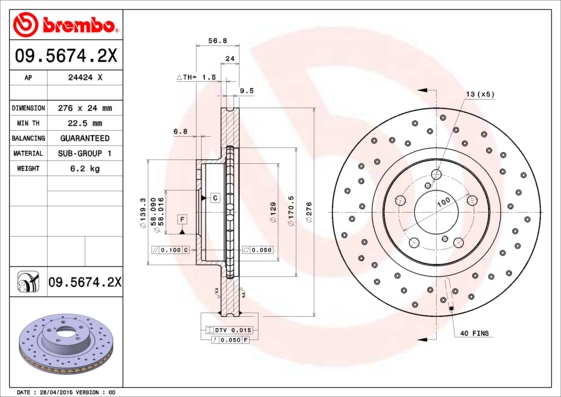 Remschijven Brembo 09.5674.2X