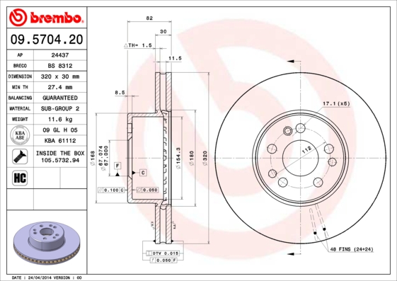 Remschijven Brembo 09.5704.20