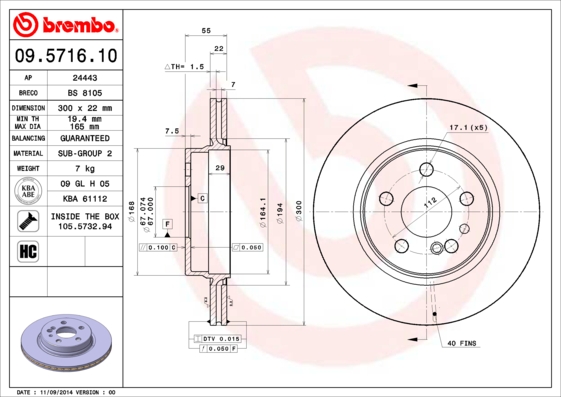 Remschijven Brembo 09.5716.10