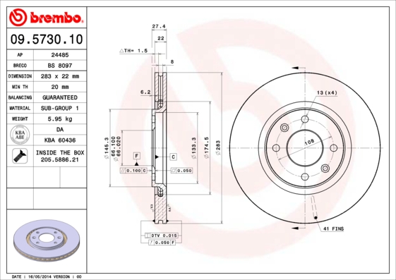 Remschijven Brembo 09.5730.10