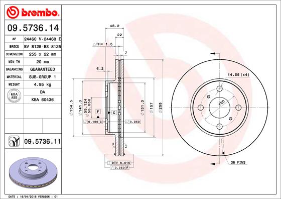 Remschijven Brembo 09.5736.11