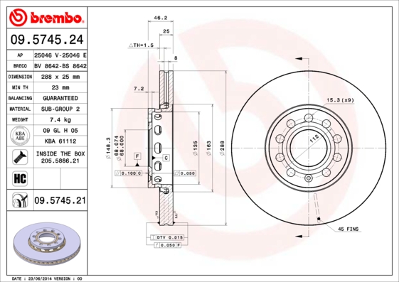 Remschijven Brembo 09.5745.24