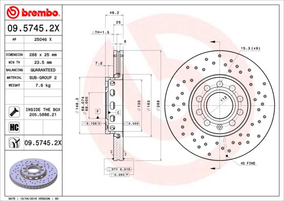 Remschijven Brembo 09.5745.2X