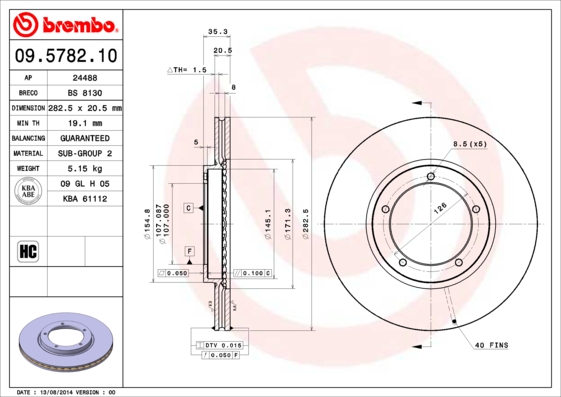 Remschijven Brembo 09.5782.10