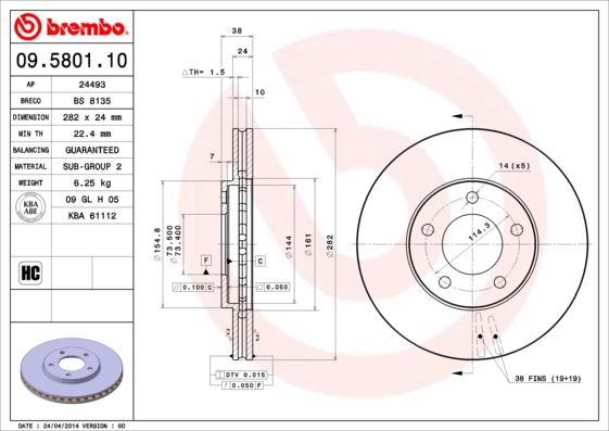 Remschijven Brembo 09.5801.10