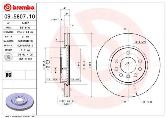 Remschijven Brembo 09.5807.10