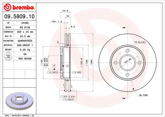 Remschijven Brembo 09.5809.10