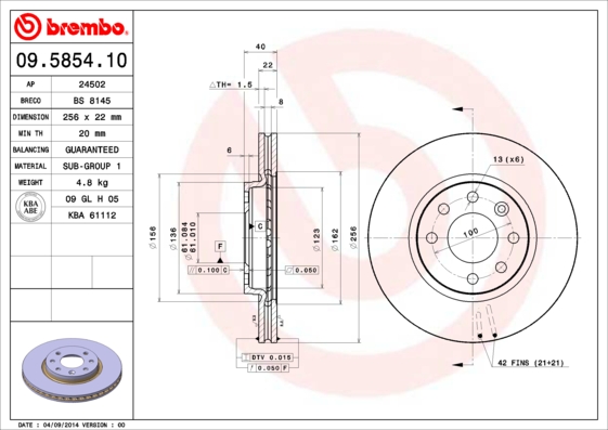 Remschijven Brembo 09.5854.10