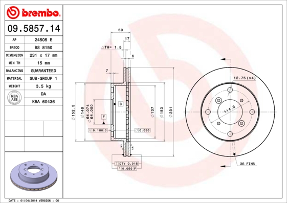 Remschijven Brembo 09.5857.14