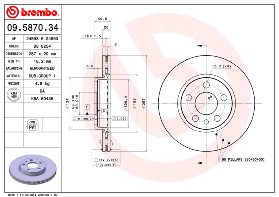 Remschijven Brembo 09.5870.34