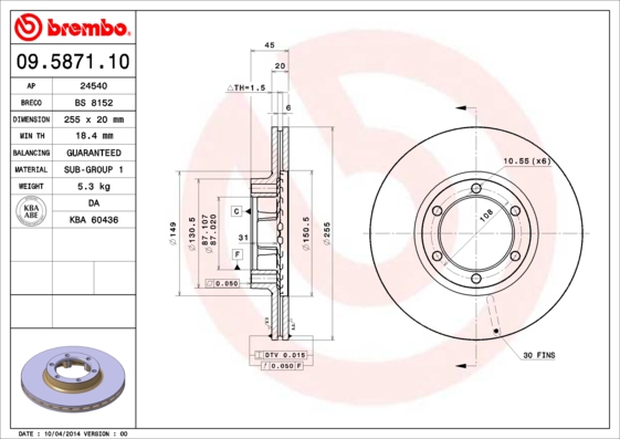 Remschijven Brembo 09.5871.10