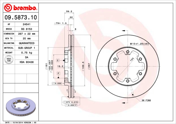 Remschijven Brembo 09.5873.10