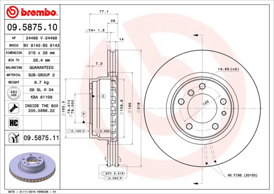 Remschijven Brembo 09.5875.11