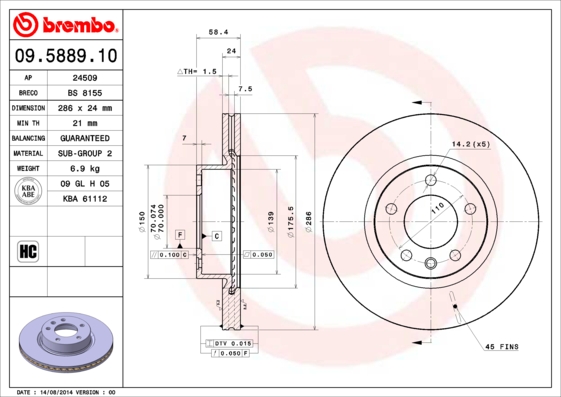 Remschijven Brembo 09.5889.10