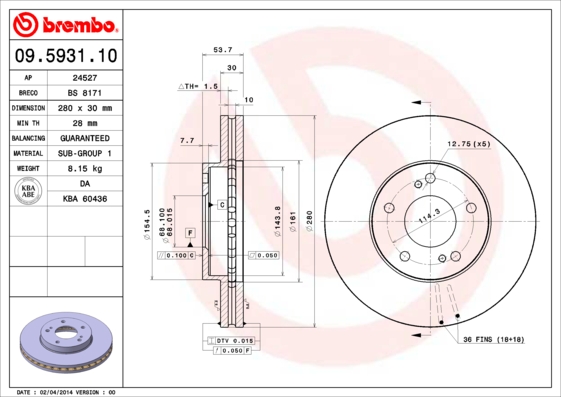 Remschijven Brembo 09.5931.10