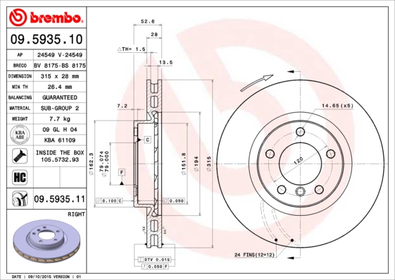 Remschijven Brembo 09.5935.11