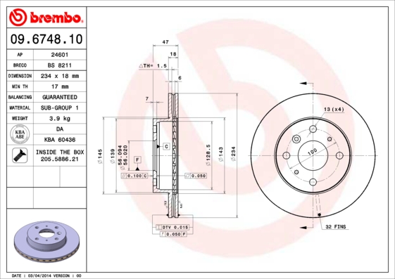 Remschijven Brembo 09.6748.10