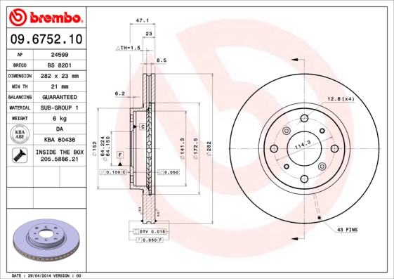 Remschijven Brembo 09.6752.10