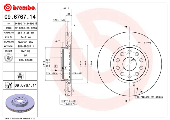 Remschijven Brembo 09.6767.11