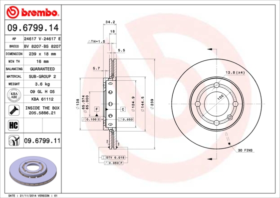 Remschijven Brembo 09.6799.11