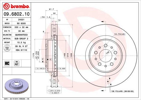 Remschijven Brembo 09.6802.10