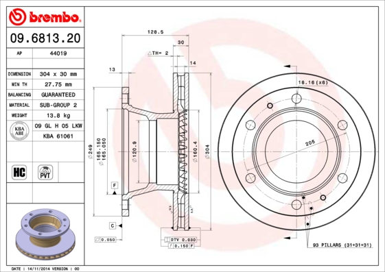 Remschijven Brembo 09.6813.20