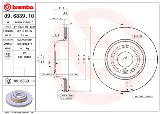 Remschijven Brembo 09.6839.11