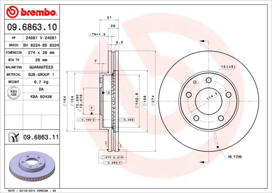 Remschijven Brembo 09.6863.11