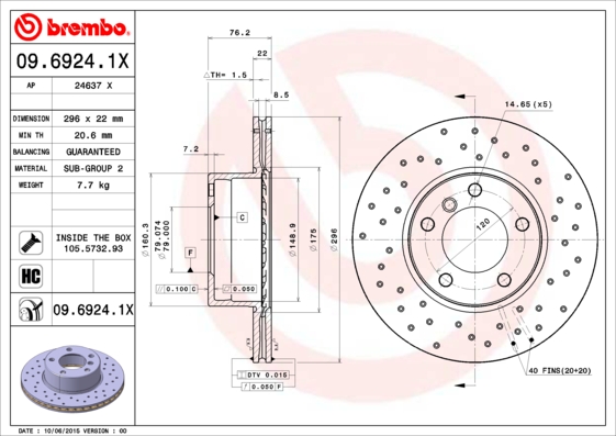 Remschijven Brembo 09.6924.1X