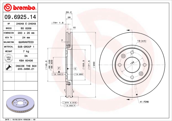 Remschijven Brembo 09.6925.14