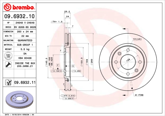 Remschijven Brembo 09.6932.11