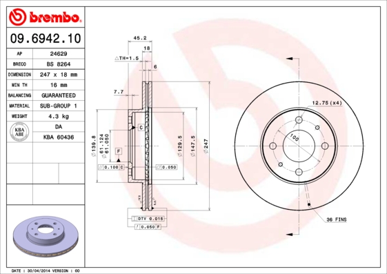 Remschijven Brembo 09.6942.10