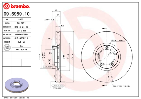 Remschijven Brembo 09.6959.10