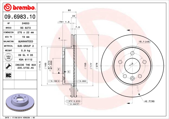 Remschijven Brembo 09.6983.10