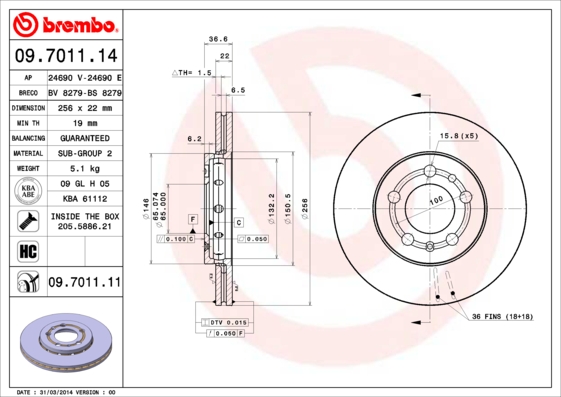 Remschijven Brembo 09.7011.11