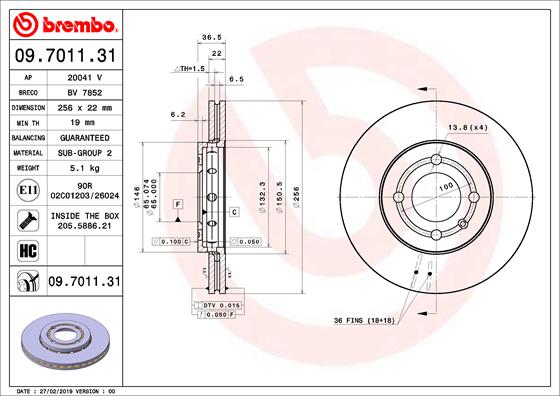 Remschijven Brembo 09.7011.31