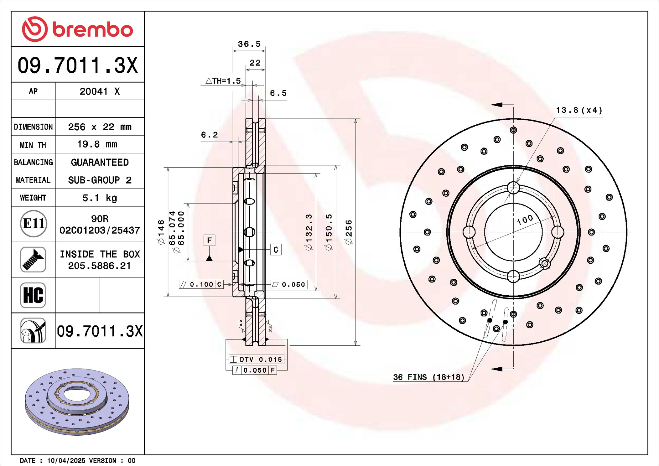 Remschijf Brembo 09.7011.3X