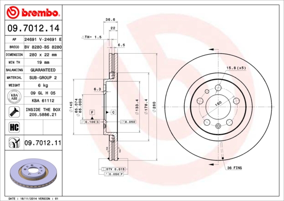 Remschijven Brembo 09.7012.11