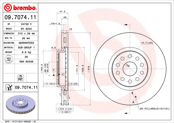 Remschijven Brembo 09.7074.11